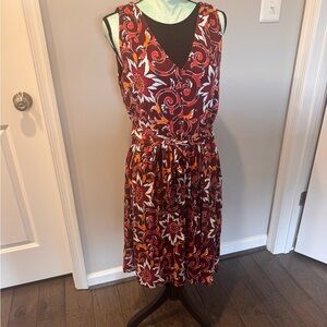 LOFT Red and Orange Floral Midi Dress